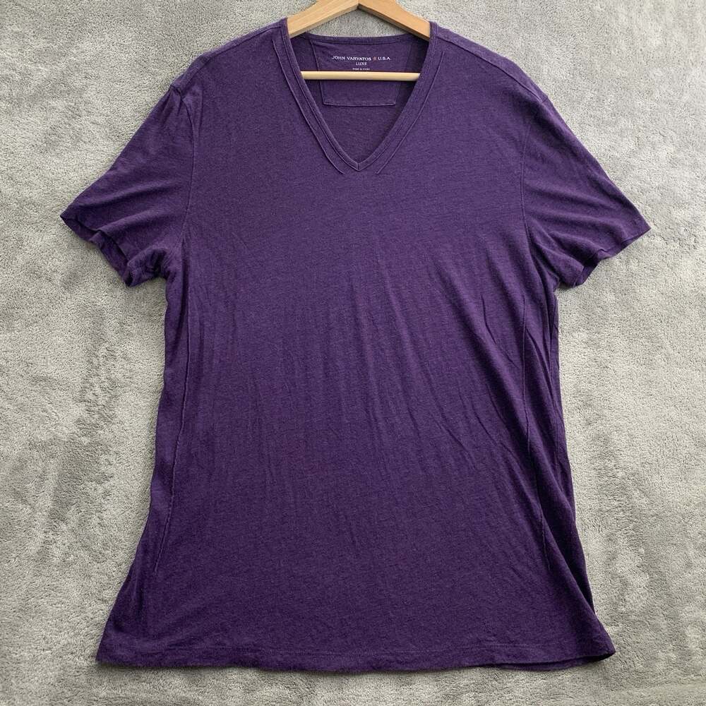 John Varvatos Shirt Mens XL V-Neck Short Sleeve Viscose Ramie Blend Preppy *FLAW